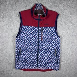 Aigle Mens Geometric Diamond Print Full Zip Vest Burgundy Blue Outdoors Hiking M